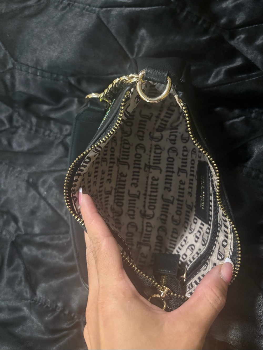 Juicy Couture Black Mini Shoulder Bag with Gold Chain and Crystal 'Juicy' Logo - Picture 7 of 7